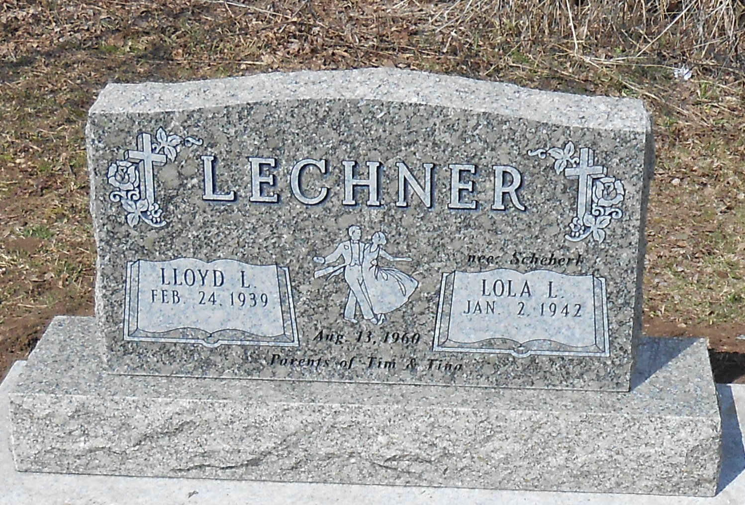 A close up of the headstone for lechner